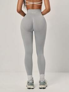 PinkTip Legging Rajut Bergaris Tanpa Jahitan Pinggang Tinggi Pas Badan untuk Wanita, Cocok untuk Lari, Olahraga, Yoga, Pakaian Kasual Musim Semi - Grey - View 5