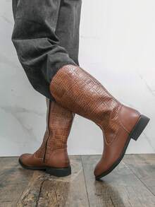 Botas Masculinas de Cano Alto, Botas Retrô Britânicas Xadrez Estilo Ocidental, Botas Masculinas para Uso Externo - Castanho - Visão 8