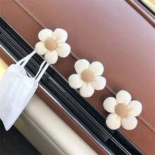 2pcs/Set Floral Car Hooks, Multi-Functional Small Adhesive Hooks For Front Passenger Seat Storage, Car Interior Decor, Women - White Flowers - View 2