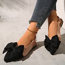 女士休闲蝴蝶结装饰尖头一脚蹬平底鞋，加大码，适合派对、婚礼、聚会的舒适正装鞋 - 卡其色 - 查看 5