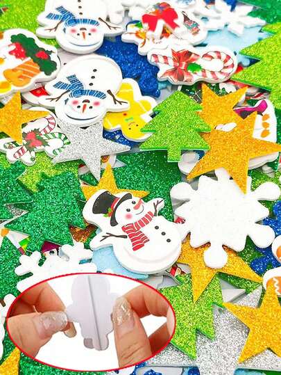 100 piezas - Pegatinas de espuma navideñas - Pegatinas con formas navideñas autoadhesivas para decoraciones de fiestas y proyectos DIY