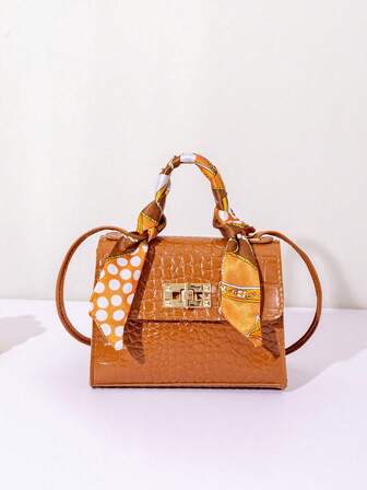 1 件女孩纯色迷你斜挎包，围巾装饰手提包，适合日常使用，理想的礼物选择