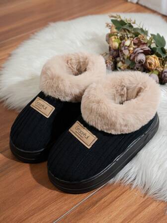 Zapatillas de interior con estampado de rayas y sólido para otoño/invierno, zuecos exteriores con suela gruesa y sin talón