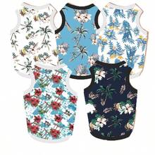 1pc Pet Hawaiian Vest, Animal Style Dog T-Shirt With Floral & Coconut Tree Print, Breathable Dog Vest Suitable For Small To Medium Pets, All Season Beach Dog Clothes
