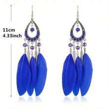 4 Pair/ Set Multi Color Long Tassel Style Feather Shaped Women's Earrings, Bohemian  Women's Earrings, Fashionable Daily Wear Jewelry Accessorie - 4對 - 查看 9