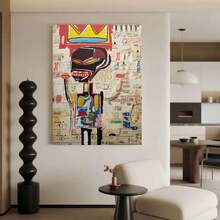 Framed 1pc Jean-Michel Basquiat-Inspired Framed Wall Art - Square Abstract Signature Style Canvas Poster With Black Frame, Color-Block Beige & Brown Tones - Iconic Basquiat Patterns For Living Room, Bedroom, Office & Gallery Decor (Ready - Framed - View 4