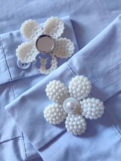 2pcs Button Cover For Shirt Pearl Flower Design Cufflinks Covers Flower Sleeve Button Clip On Button For Dress Wedding Tux Decoration Button Clothing Accessories Gifts