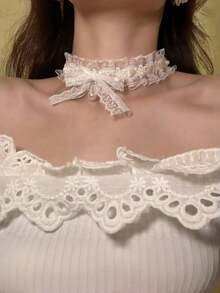 1PC Sexy Black White Lace Lolita Collar Gothic Crystal Cross Pendant Angel Wings Rivet Choker Necklace For Women Punk Party Jewelry