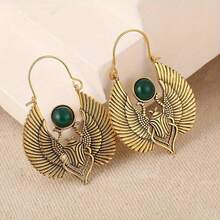 Large Earrings For Women, Designed With Vintage Egyptian Style Of Holy Wings And Beetle Patterns. These Bohemian-Style Earrings Are Perfect For Parties And Casual Outfits - Vàng - Xem 2