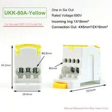 Caja divisora de un solo polo UKK80A, gran corriente, uno en múltiples líneas de derivación, divisor de riel de terminales 125A 160A 250A - Amarillo-80A - Ver 7