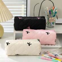 1 pieza Estuche de lápices de gran capacidad con decoración de lazo, bolsa de almacenamiento de escritorio con estampado floral diminuto, organizador portátil de papelería, estuche de lápices, bolsa escolar - Multicolor - Ver 7