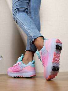 1 par de patines con ruedas para niños con diseño de hebilla giratoria, suela gruesa, transpirable y adorable. Patines desmontables 2 en 1 adecuados para todas las estaciones - Rosa vieja - Ver 3