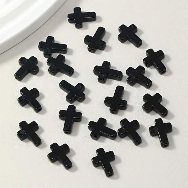 20 piezas de cruz negra de unicolor, suave y resistente a la decoloración, se puede usar para pulseras, collares, accesorios de ropa, aretes, materiales DIY