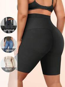 1pc Plus Size Women Shaping Panties, Big Size Floral Patchwork High Waist Tummy Control Briefs - 黑色 - 查看 4