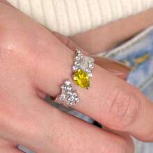 1pc Copper Open Adjustable Size Teardrop Shaped Synthetic Zirconia High-End Elegant Exquisite Luxury Index Finger Ring Vintage Palace Style Brushed Finish Valentine's Day Gift, Birthday Gift - Silver - View 9