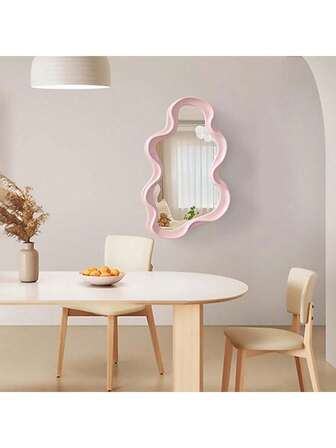 1 件装不对称壁挂镜，学生宿舍桌面/壁挂式云朵形镜，创意独特装饰镜，时尚波浪镜，16.14 英寸 x 9.84 英寸不对称镜框白色镜面，适用于浴室客厅装饰