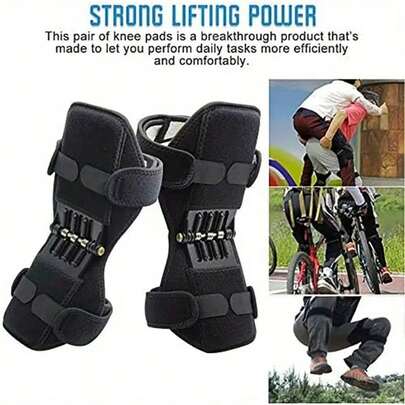 Orteză de susținere a genunchiului rezistentă, instrument de asistență pentru drumeții cu forță de arc de recul - Design reglabil de închidere cu cârlig și buclă, stabil, potrivit pentru vârstnici, fitness, mers pe jos și alpinism - Pernă neagră pentru ridicarea genunchiului, confortabilă, cu căptușeală groasă, ameliorarea presiunii, ajutor pentru mersul pe jos pentru vârstnici, design ferm, cadou de Crăciun și Halloween