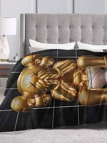 1pc Kawss Kawaii Kaw Gifts Blankets Ultra Soft Flannel Throw Blankets For Living Room Decor Bedroom Couch Sofa Chair Office Car - màu đen - Xem 2