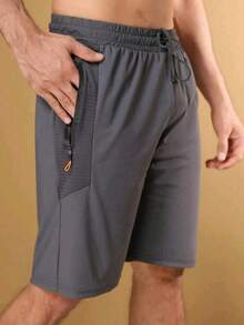 The Seller Recommends Men's Sports Shorts/Quick-Drying Fabric/Spandex/Quick-Drying/Zipper Pockets. - Xám - Xem 3