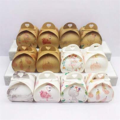 10pcs White Cowhide Printing Packaging Box, Wedding Gift Box, Candy Gift Box