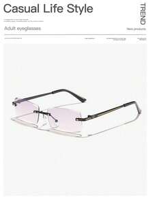 1 pieza Gafas rectangulares ligeras y sin montura de metal casual para hombres, gafas decorativas de alta calidad para uso diario - transparente - Ver 15