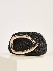 闪亮迷人、优雅精致的镶钻盒形包，魅力十足的手提包，晚宴手拿包，适合派对女孩和女士，是派对、婚礼、舞会、宴会的完美之选，也是送给女性的最佳礼物，更是派对和婚礼的理想之选（链条和五金件颜色随机发货）。 - 黑色 - 查看 3