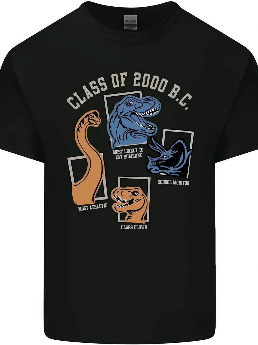 Dinosaur Class Of 2000 BC Funny T-Rex Cotton Mens T-Shirt- - 款式5 - 查看 1