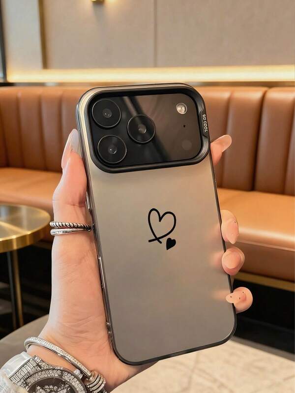 1 pieza Funda de teléfono a prueba de golpes con diseño de corazón de línea negra simple estilo INS compatible con teléfonos y Apple, resistente al agua y a los arañazos