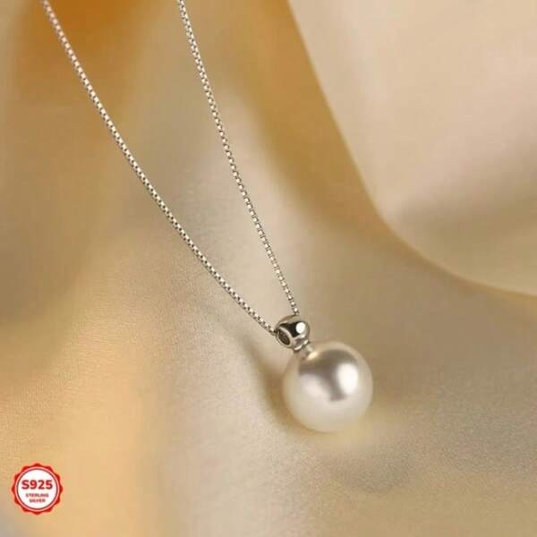 Colar elegante com pingente de pérola em prata esterlina S925, estilo francês simples, presente para o Dia das Mães, versátil para todas as estações, joia festiva para ocasiões especiais com pérolas, fecho banhado a prata 925 - 3g
