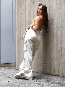Women's Cargo Jeans With Side Pockets 4-Pocket Pants - 香檳色 - 查看 4