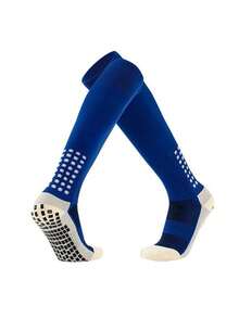 1双青少年及膝足球袜，适合10-18岁女孩，防滑点状长款运动袜，男孩加厚毛圈缓冲足球运动袜，采用涤纶针织面料制成。