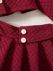 Conjunto de chaqueta de unicolor y falda con botones abullonados de estilo universitario para bebé niña en otoño/invierno - Rojo - Ver 4