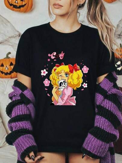 Candy Candy Anime T-Shirts Women Manga Y2K Japanese T Shirt Gir.jpg220g high-quality pure cotton T-shirt with minimalist printing, soft and breathable fabric, comfortable and loose, suitable for all day wear, suitable for office casual wear, spring and summer daily appearance, elegant and youthful design ropa de hombre