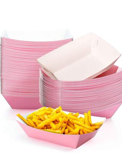 12/2 Stück Papier Lebensmittel Schalen, Bootsform, für Halloween/Weihnachten, 2 Pfund Einweg Kraft Papier Nacho Schalen, für frittierte Tortilla Chips, Pommes Frites, Snacks, Hot Dogs, Grillen, Popcorn, Hochzeit, Weihnachtsfeier (Pink)