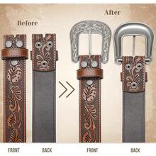 XZQTIVE Western Leather Belt Strap For Men Women Cowboy Cowgirl Black Genuine Leather Belt Without Buckle Removeble For Jeans - 深棕色龜葉 - 查看 5