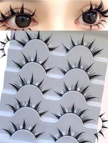 5 对漫画风格假睫毛 | 无残忍仿貂皮材质，纯真诱人的小恶魔风格，戏剧性眼部放大效果，轻巧可重复使用，非常适合角色扮演、派对和日常化妆，让您脱颖而出 - 尖尾漫畫款 - 查看 2