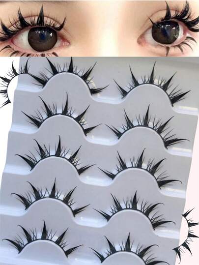 5 对漫画风格假睫毛 | 无残忍仿貂皮材质，纯真诱人的小恶魔风格，戏剧性眼部放大效果，轻巧可重复使用，非常适合角色扮演、派对和日常化妆，让您脱颖而出