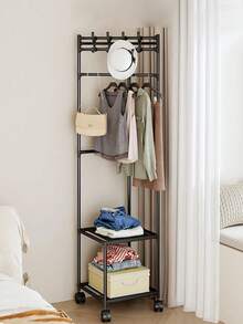 1 件白色/黑色金属护角架，带挂钩 - 时尚的 3 层储物架，适用于卧室和客厅，喷漆表面，单独设计，非常适合存放夹克、帽子和配饰，用于房间装饰