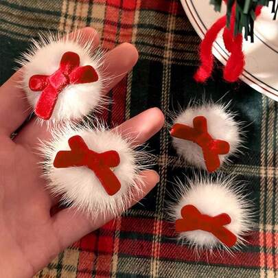 5 Stück rote Schleifen Haarclips, Weihnachts-Plüsch Haarclips, elegante Pony Haarclips, süße Alligator Haarclips