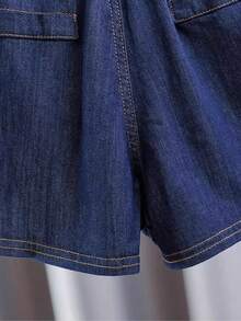 少女百搭褶裥牛仔短裙，夏季 - 藍色 - 查看 6
