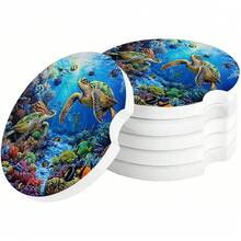 nuevoJuego de 2 posavasos de cerámica absorbente, juego de posavasos para automóviles para mujeres/hombres, juego de 2 posavasos de piedra cerámica absorbente para bebidas automotrices, océano - Verde Azulado Marrón - Ver 2