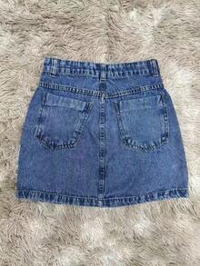 Short High-Waisted Denim Skirt Without Lycra - Medium Wash - View 2