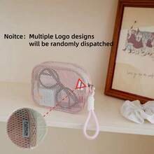 1 Pc Mesh Makeup Bag, High Appearance Level, Dopamine Pearl Zipper, Large-Capacity Storage Bag