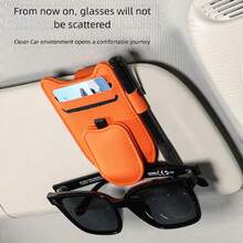 Soporte magnético para gafas de sol de coche, Clip para gafas, colgador de gafas de PU, Clip portátil para tarjetas de billete, accesorios para automóviles LU0R - Beis - Ver 1