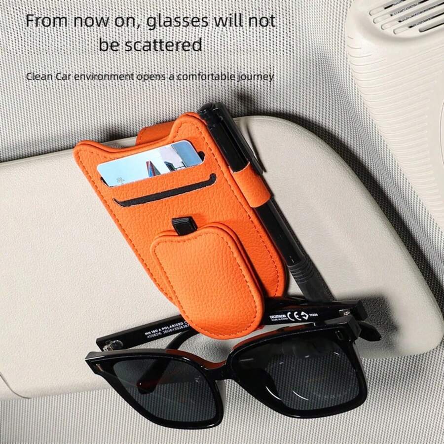 Soporte magnético para gafas de sol de coche, Clip para gafas, colgador de gafas de PU, Clip portátil para tarjetas de billete, accesorios para automóviles LU0R - Beis - Ver 1