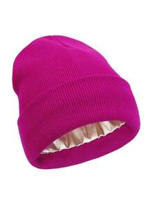 1 件男女通用罗纹缎纹内衬厚针织帽，纯色，保暖翻边滑雪帽，时尚情侣款，秋冬 - 彩色 - 查看 23