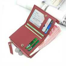 1pc Women's Short Wallet, Casual PU Leather Purse, Multi-Slot Credit Card Holder, Compact Money Bag With Zipper - Màu Hoa hồng đỏ - Xem 6