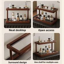 1 件复古木质亚克力桌面收纳架，双层多用途桌面储物架，化妆品收纳架，厨房调味品架，杯架，高档餐具架，家居装饰和储物配件，适用于梳妆台、化妆台、厨房、浴室、办公室等。