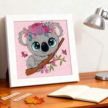 1pc Framed Teddy Bear Diamond Painting Craft, Sewing Animal Diamond Art, Children's New Year Excellent Drawing Reward Focus Practice Craft, New Year, Christmas, Birthday, Party Gift, Handmade Diamond Sloth Painting (With Frame), Student Back To School Diamond Painting - Watermelon Pink - View 7