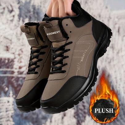 Ghete de iarnă înalte pentru bărbați - Parte superioară din piele, Căptușeală și căptușeală din fleece, Pantofi de drumeție maro/negri, Pentru gheață și vreme rece - Ghete de drumeție casual ușoare și durabile, Călătorii, Îmbrăcăminte casual, Ghete de zăpadă de iarnă pentru bărbați, Ghete de iarnă pentru bărbați pentru frig extrem, Ghete de zăpadă, Ghete de zăpadă de înaltă calitate, Pantofi de zăpadă pentru femei